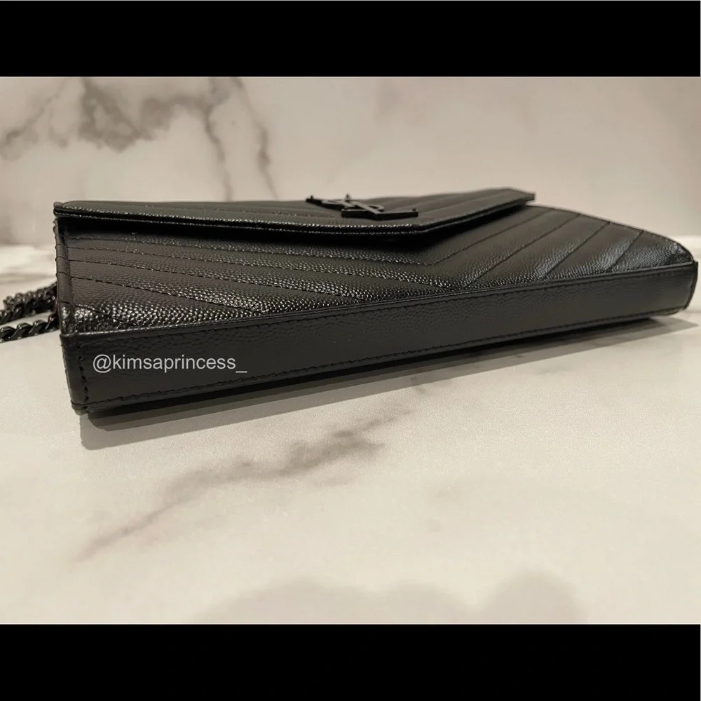 Saint Laurent Monogram Matelassé Leather Wallet On Chain - WOC - Black - Large - Picture 2 of 6